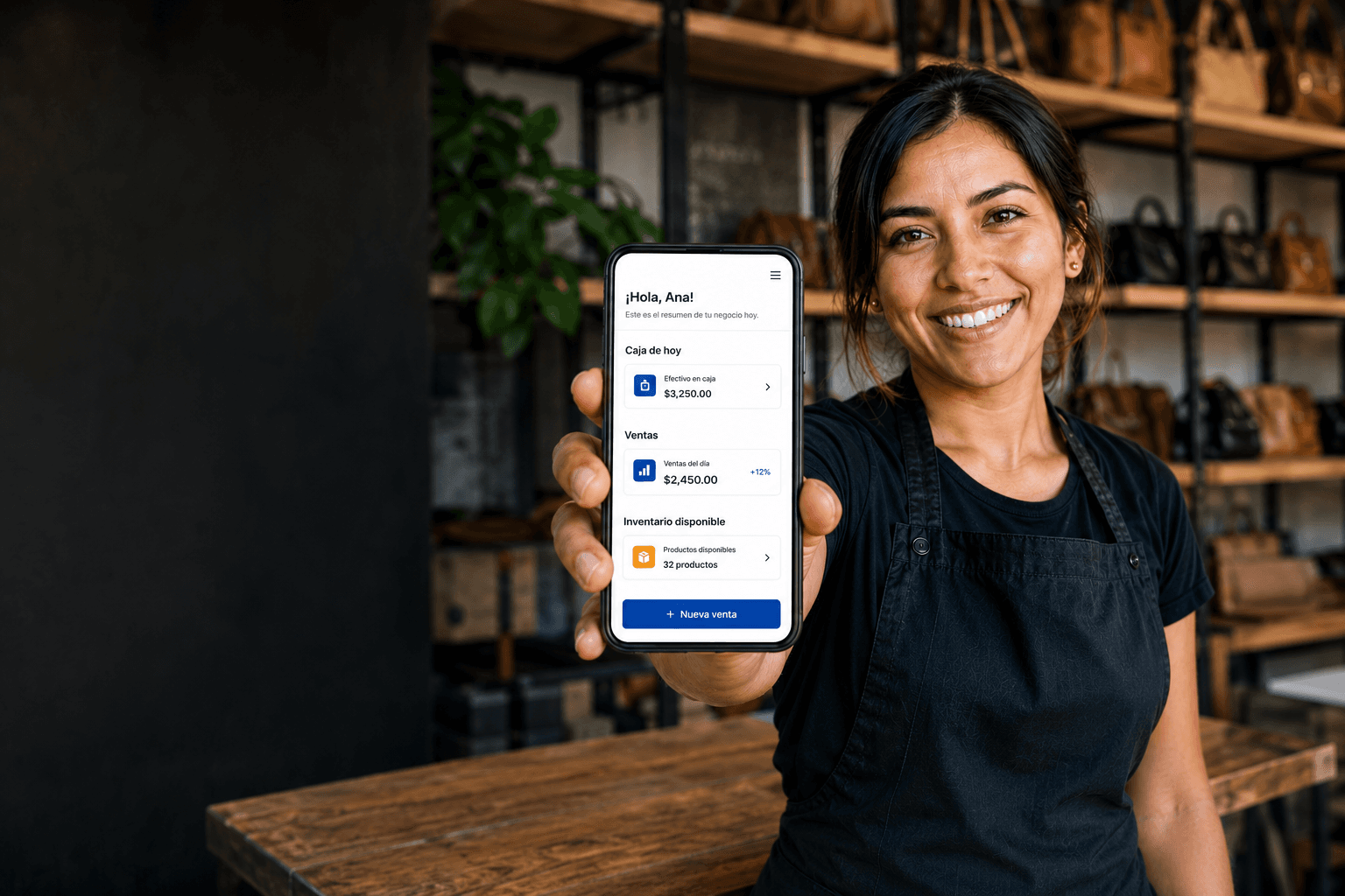 Comerciante usando Suma para controlar ventas, inventario y Caja